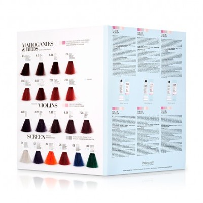 Caixa de coloração de cabelo com amostras de cores e informações no verso