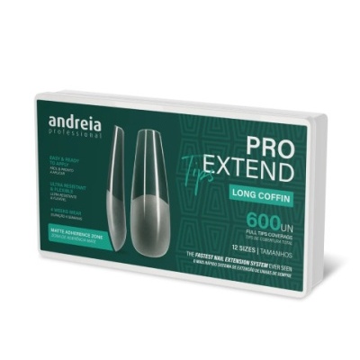 Embalagem de unhas postiças Andreia Professional PRO EXTEND LONG COFFIN com 600 unidades.
