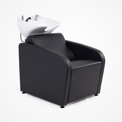 Cadeira de lavagem preta com lavatório branco