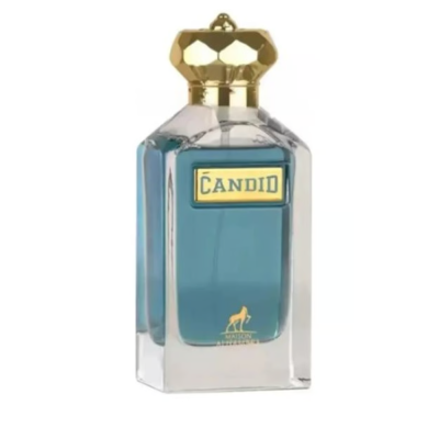 Frasco de perfume CANDID azul com tampa dourada
