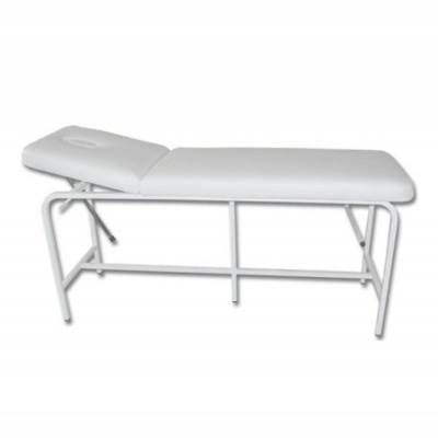 Cama de massagem branca com encosto ajustável e almofada para rosto