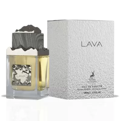 Frasco de perfume LAVA com embalagem branca texturada