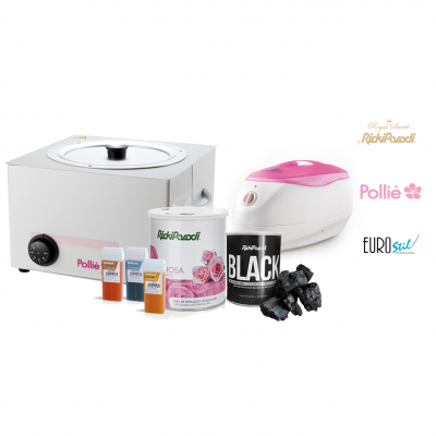 Máquina de depilação elétrica metálica, aquecedor branco rosa, cera líquida, cera pasta branca, lata preta carvão