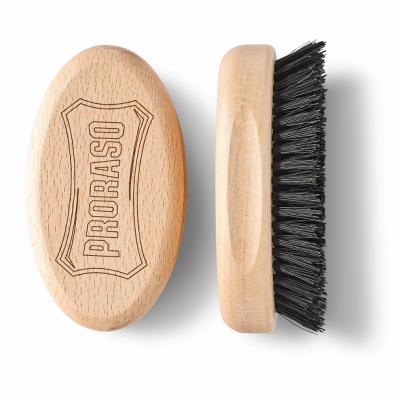 Escova de madeira oval com cerdas pretas e logótipo PRORASO