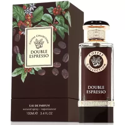 Frasco e caixa de perfume Double Espresso com design de café