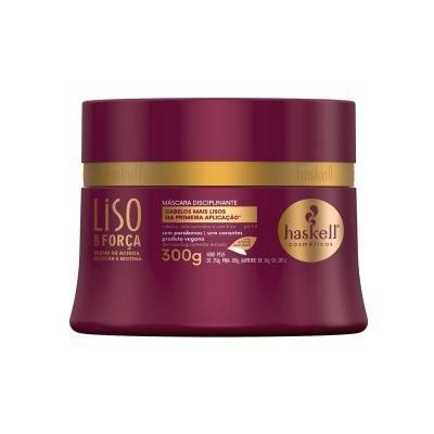 Máscara disciplinante capilar Haskell Liso & Força 300g vinho e dourado