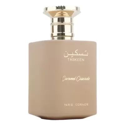 Frasco de perfume TASKEN Caramel Cascade bege com tampa dourada