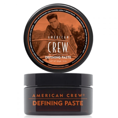 Frasco de pasta de definição American Crew com embalagem preta e rótulo laranja