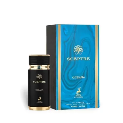 Perfume Sceptre Oceana com embalagem azul e dourada