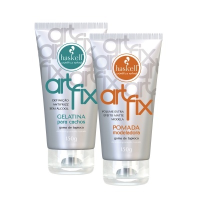 Dois tubos de produtos para cabelo Haskell art fix gelatina para cachos e pomada modeladora 150g