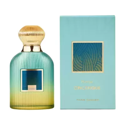 Frasco e caixa de perfume Hurriya GINGERIQUE em azul e dourado