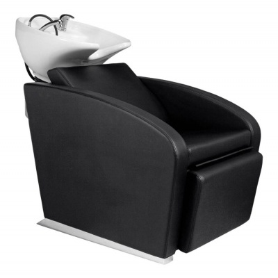 Cadeira de salão para lavagem de cabelo preta com lava-cabeças branco