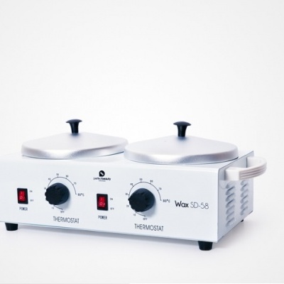 Aparelho de aquecimento de cera Wax SD-58 branco com dois termóstatos e tampas metálicas prateadas