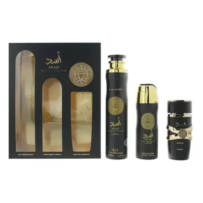 Conjunto ASAD com produtos de fragrância em preto e dourado