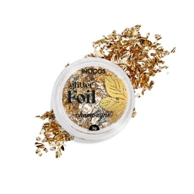 Recipiente de Glitter Foil champagne da INOCOS com glitter dourado