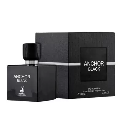 Perfume Anchor Black da Alhambra em frasco preto fosco e caixa preta