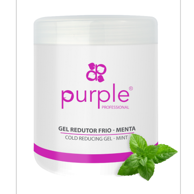 Gel redutor frio Purple Professional com aroma a menta em embalagem branca com detalhes rosa