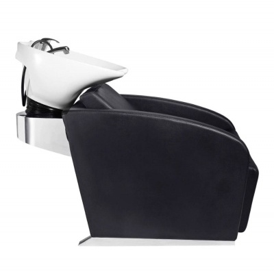 cadeira de lavagem para cabeleireiro preto com lavatório branco