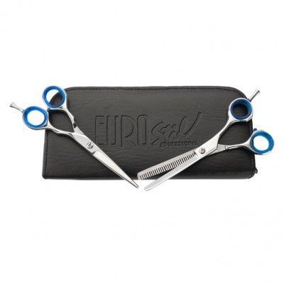 Conjunto de duas tesouras de cabelo com bolsa preta Eurostil