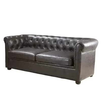 Sofá Chesterfield castanho escuro em couro sintético