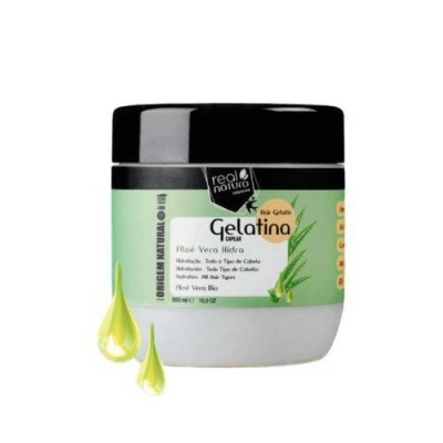 Frasco de gelatina capilar Real Nature com Aloe Vera Bio e rótulo verde e branco