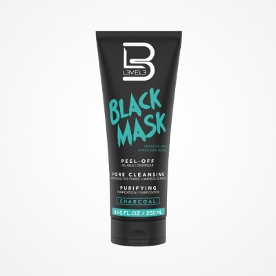 Tube preto da máscara facial Black Mask 3LEVEL3 com texto em azul e branco