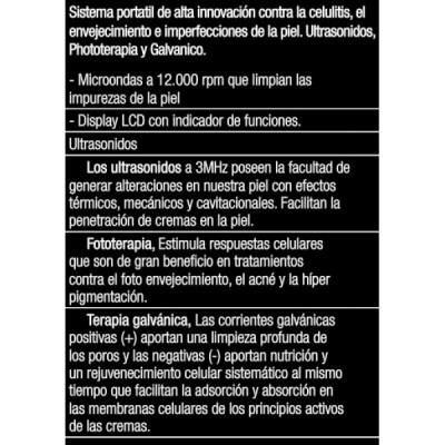 Descrição de sistema portátil para tratamentos de pele com texto em espanhol