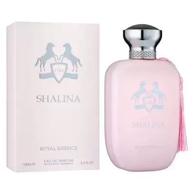 Frasco e caixa do perfume Shalina Royal Essence rosa claro