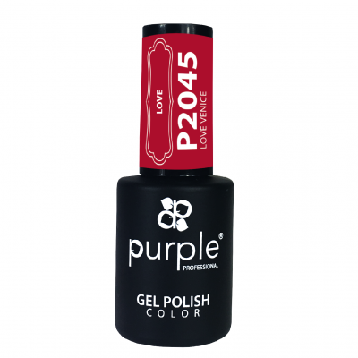 Frasco de verniz gel Purple Professional cor P2045 Love Venice com tampa vermelha e corpo preto