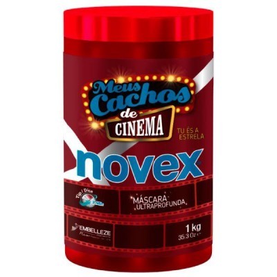 Máscara capilar Novex Meus Cachos de Cinema embalagem vermelha e marrom