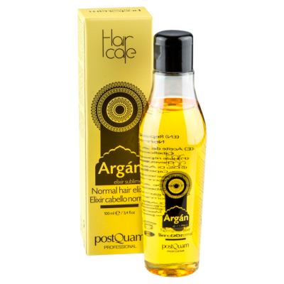 Frasco de óleo de cabelo de argão com embalagem amarela