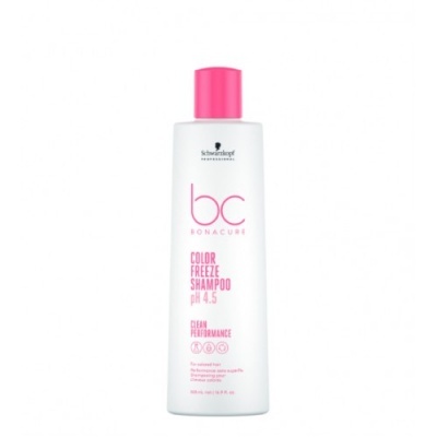 Frasco branco de shampoo com tampa rosa e texto em rosa da marca Schwarzkopf