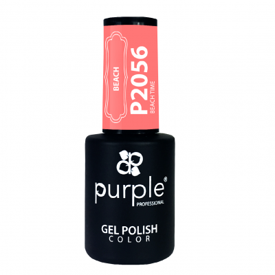Verniz gel Purple Professional preto fosco com tampa rosada e etiqueta BEACH P2056