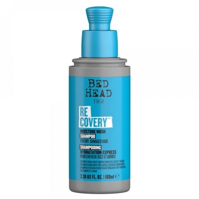 Frasco de champô azul e cinzento Bed Head TIGI Recovery