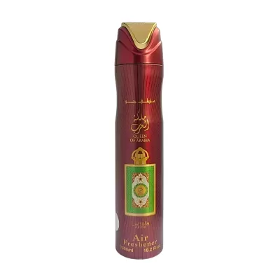 Frasco vermelho metálico com tampa dourada aromatizador ambiente Lattafa Pride Queen of Arabia