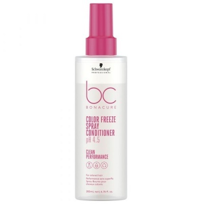 Frasco branco de spray para cabelo Schwarzkopf BC Bonacure com tampa rosa
