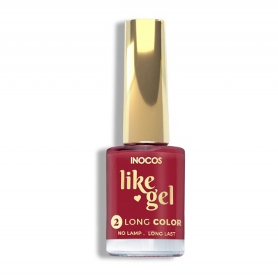 Frasco de esmalte de unhas vermelho escuro com tampa dourada