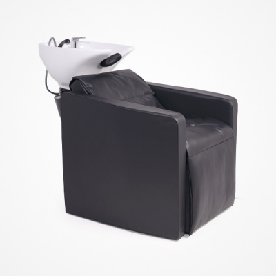 Cadeira de lavatório preta para cabeleireiro com lava-cabeças branco