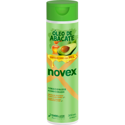Frasco verde claro de condicionador Novex, óleo de abacate e mel, 300 ml