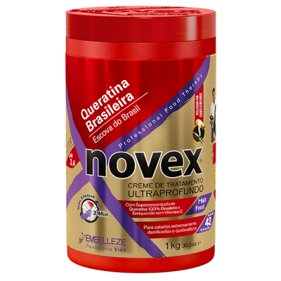 Creme tratamento Novex Queratina Brasileira embalagem vermelha e dourada 1 kg