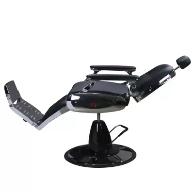 Cadeira de barbeiro reclinável em preto e metal cromado