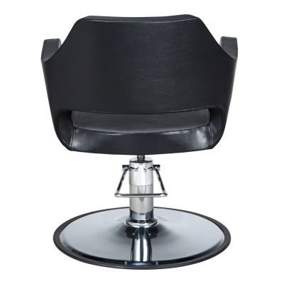 cadeira de cabeleireiro preta em couro com base metal cromado