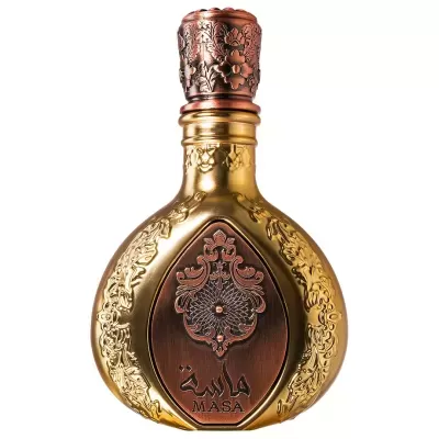 Frasco decorativo dourado e cobre com inscrições MASA