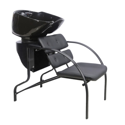 Cadeira de lavatório para cabeleireiro preta com cuba de lavagem