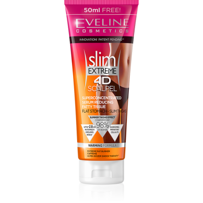 Frasco de creme corporal Eveline Cosmetics Slim Extreme 4D Scalpel cor-de-rosa e laranja