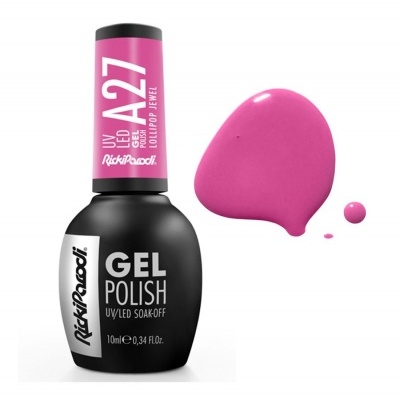 Esmalte em gel rosa RickiParodi com amostra da cor derramada