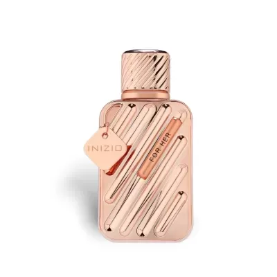 frasco perfume metálico rosa dourado INIZIO FOR HER