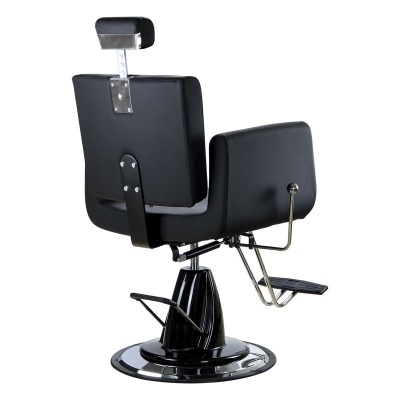 Cadeira de barbeiro preta com base metálica e encosto de cabeça ajustável