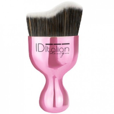 Pincel de maquilhagem rosa metálico com cerdas pretas e brancas