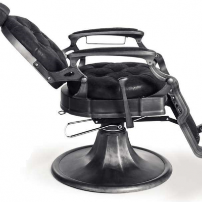 Cadeira de barbeiro preta reclinável com apoio para pés